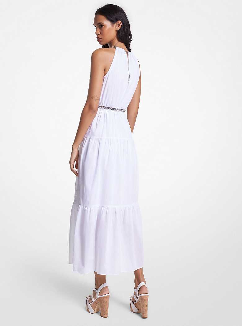 Michael Kors Chain Halter Cotton Lawn Midi White | SN-MK26720