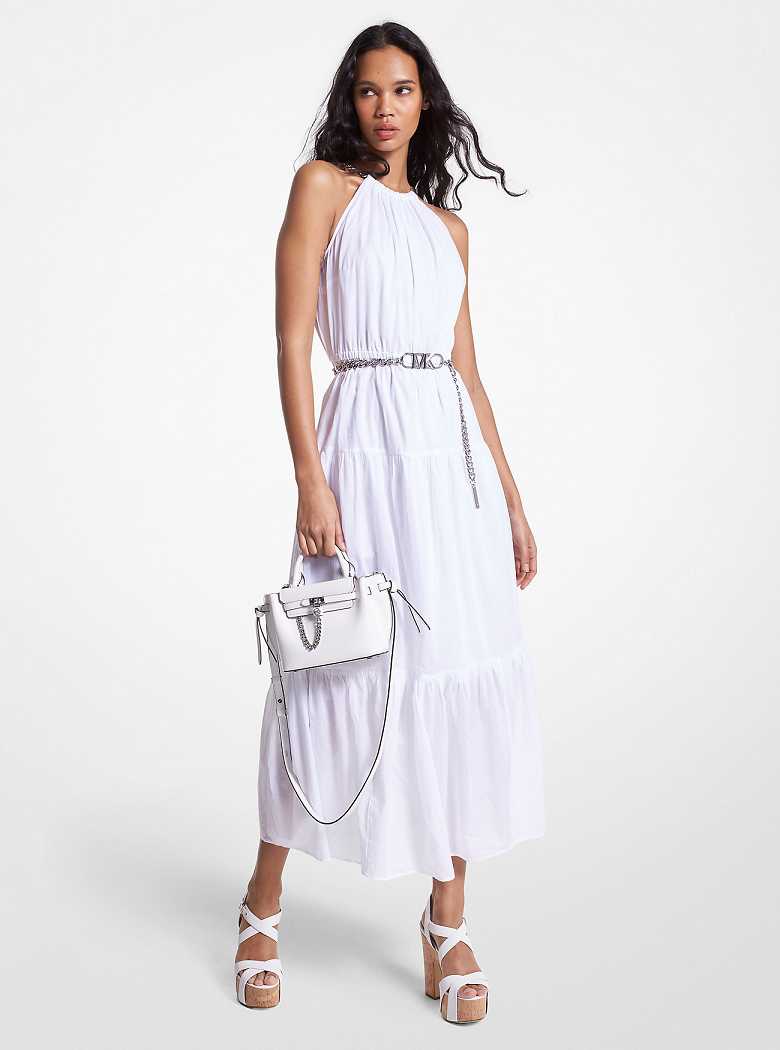 Michael Kors Chain Halter Cotton Lawn Midi White | SN-MK26720