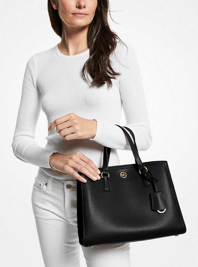 Michael Kors Chantal Medium Pebbled Leather Black | SN-MK27354