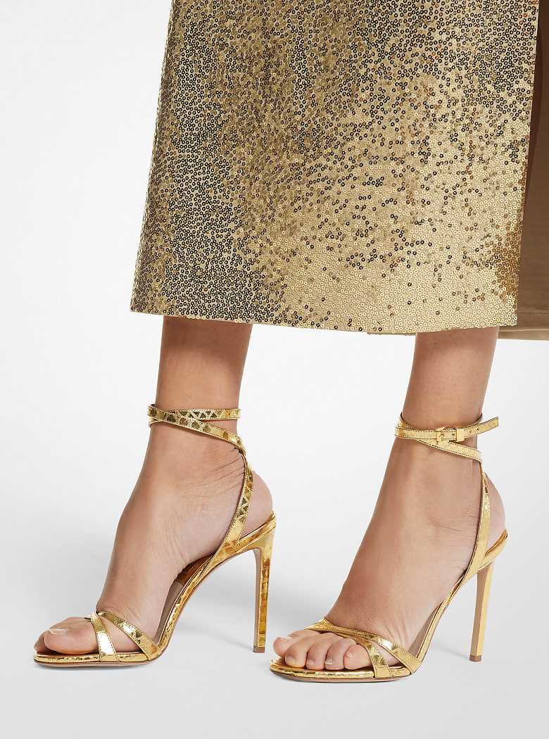 Michael Kors Chrissy Metallic Python Embossed Leather Gold | SN-MK27541