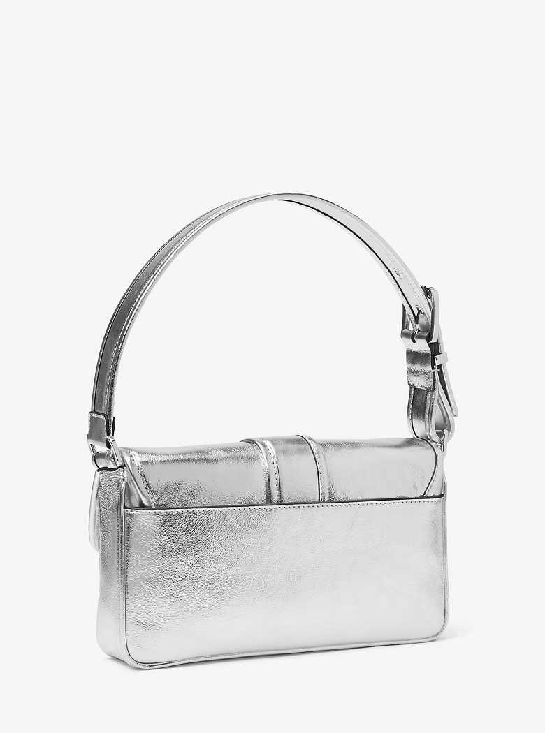 Michael Kors Colby Medium Metallic Leather Silver | SN-MK26959