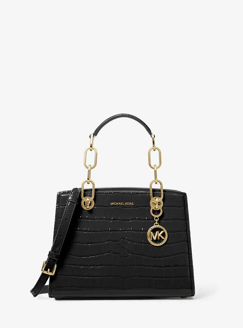 Michael Kors Cynthia Small Crocodile Embossed Leather Black | SN-MK27318