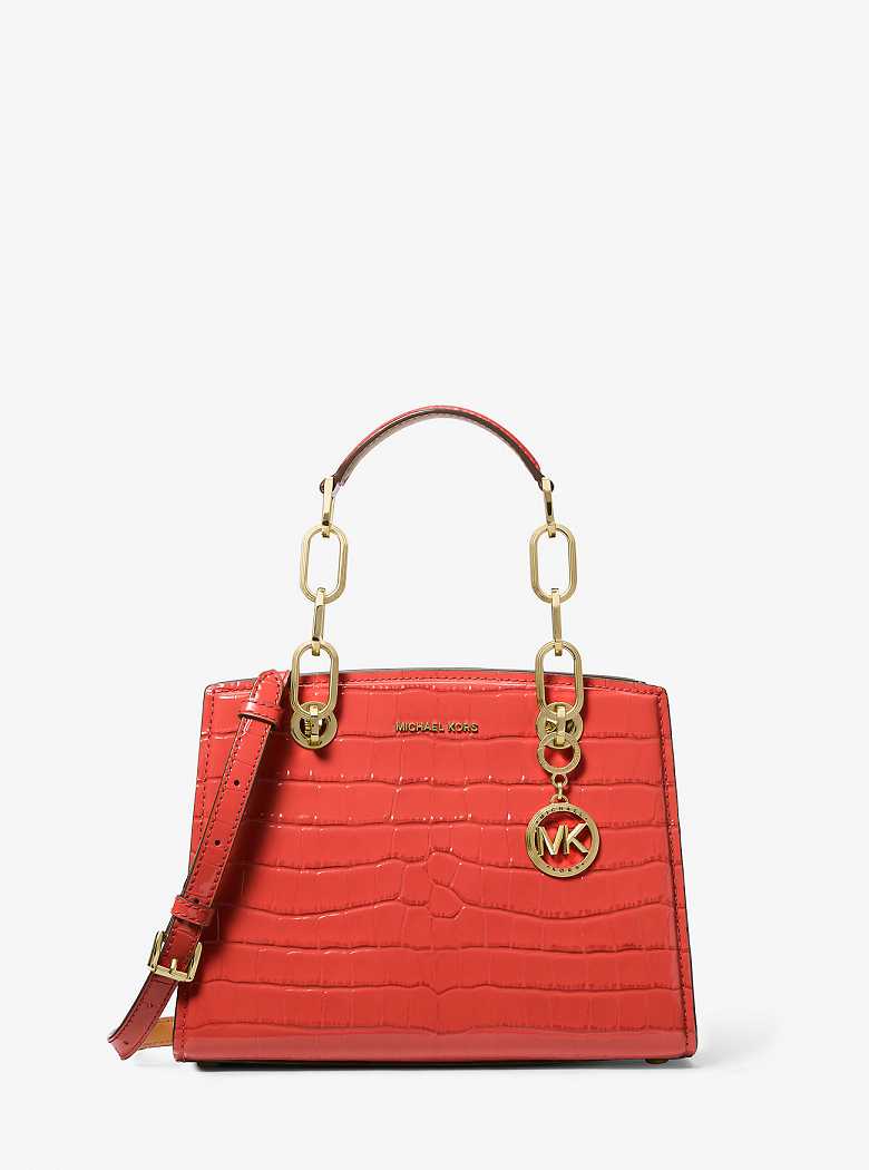 Michael Kors Cynthia Small Crocodile Embossed Leather Spiced Coral | SN-MK27321