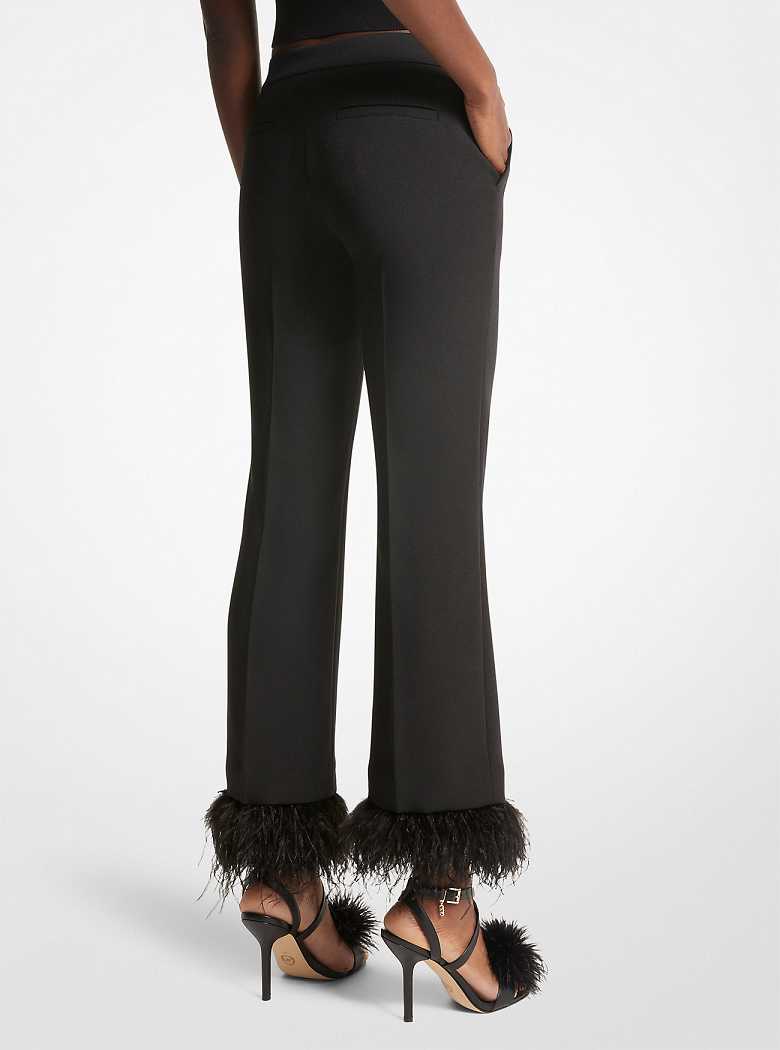 Michael Kors Detachable Feather Trim Stretch Crepe Black | SN-MK26571