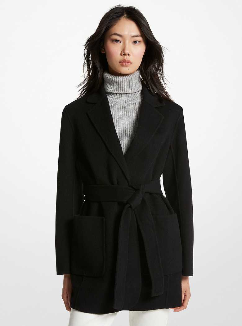 Michael Kors Double Faced Wool Blend Belted Black | SN-MK26587