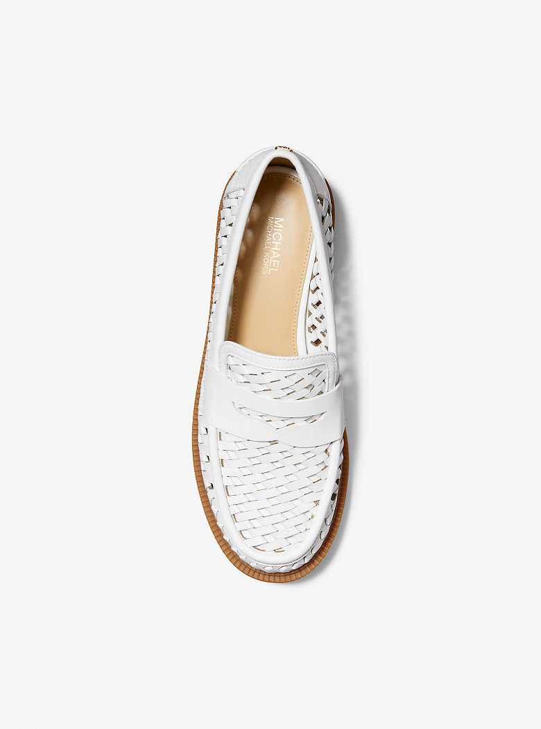 Michael Kors Eden Hand-Woven Leather Optic White | SN-MK27703