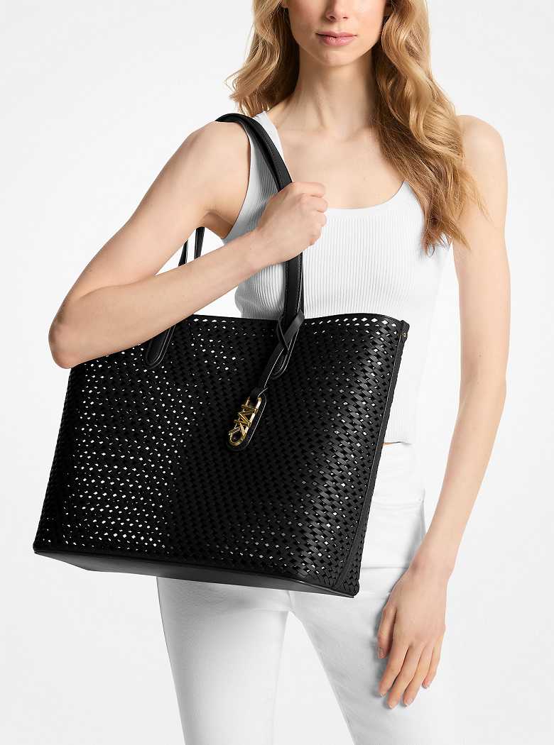 Michael Kors Eliza Extra-Large Hand-Woven Leather Black | SN-MK26795