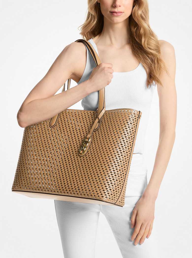 Michael Kors Eliza Extra-Large Hand-Woven Leather Camel | SN-MK26796