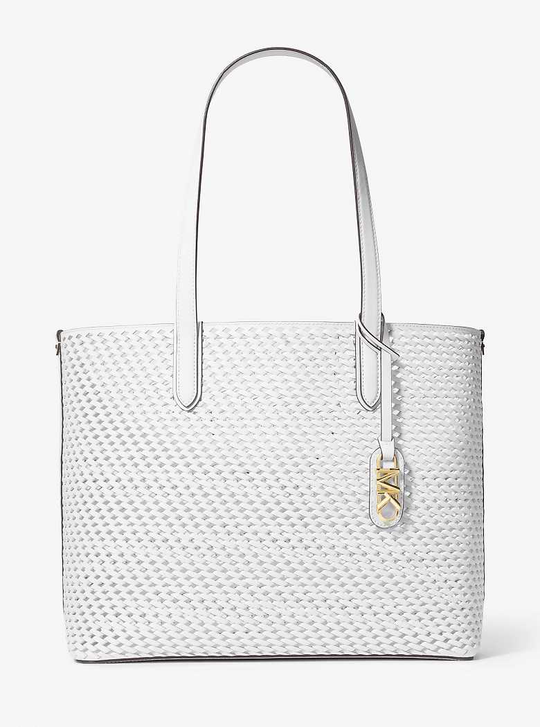 Michael Kors Eliza Extra-Large Hand-Woven Leather Optic White | SN-MK26797