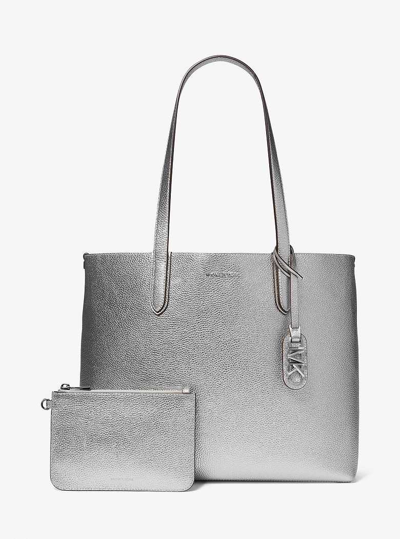 Michael Kors Eliza Extra-Large Metallic Pebbled Leather Silver | SN-MK26900