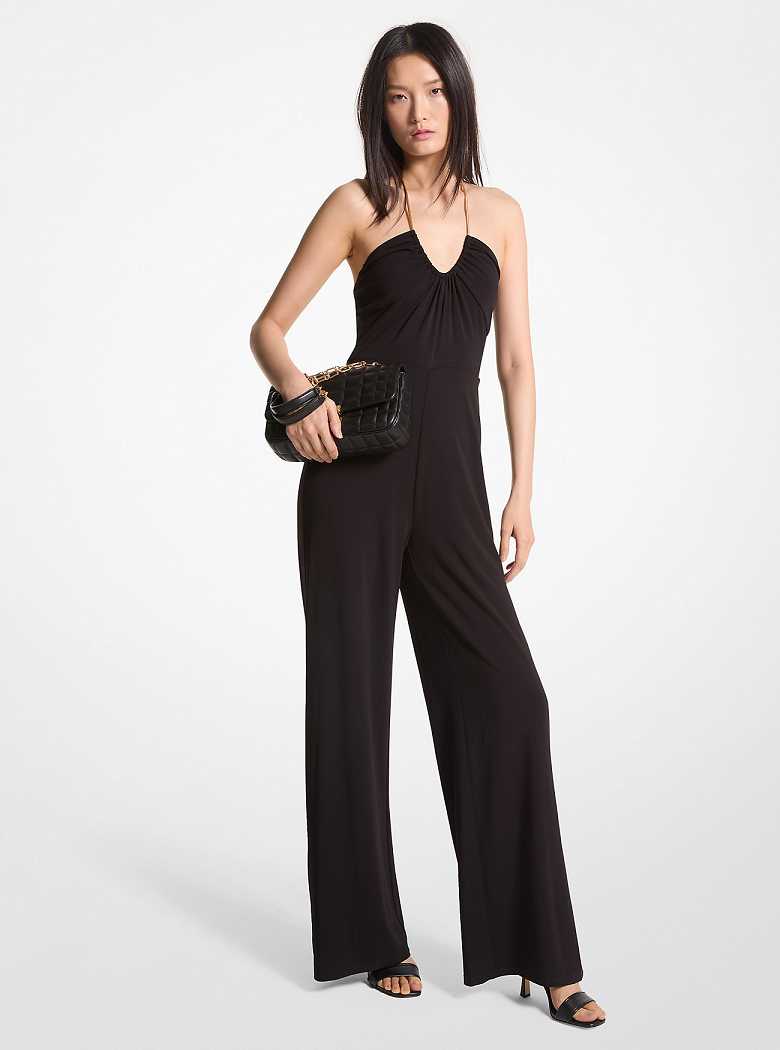 Michael Kors Embellished Stretch Matte Jersey Halter Black | SN-MK26771