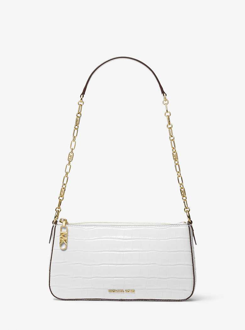 Michael Kors Empire Medium Crocodile Embossed Leather Chain-Link Optic White | SN-MK26971