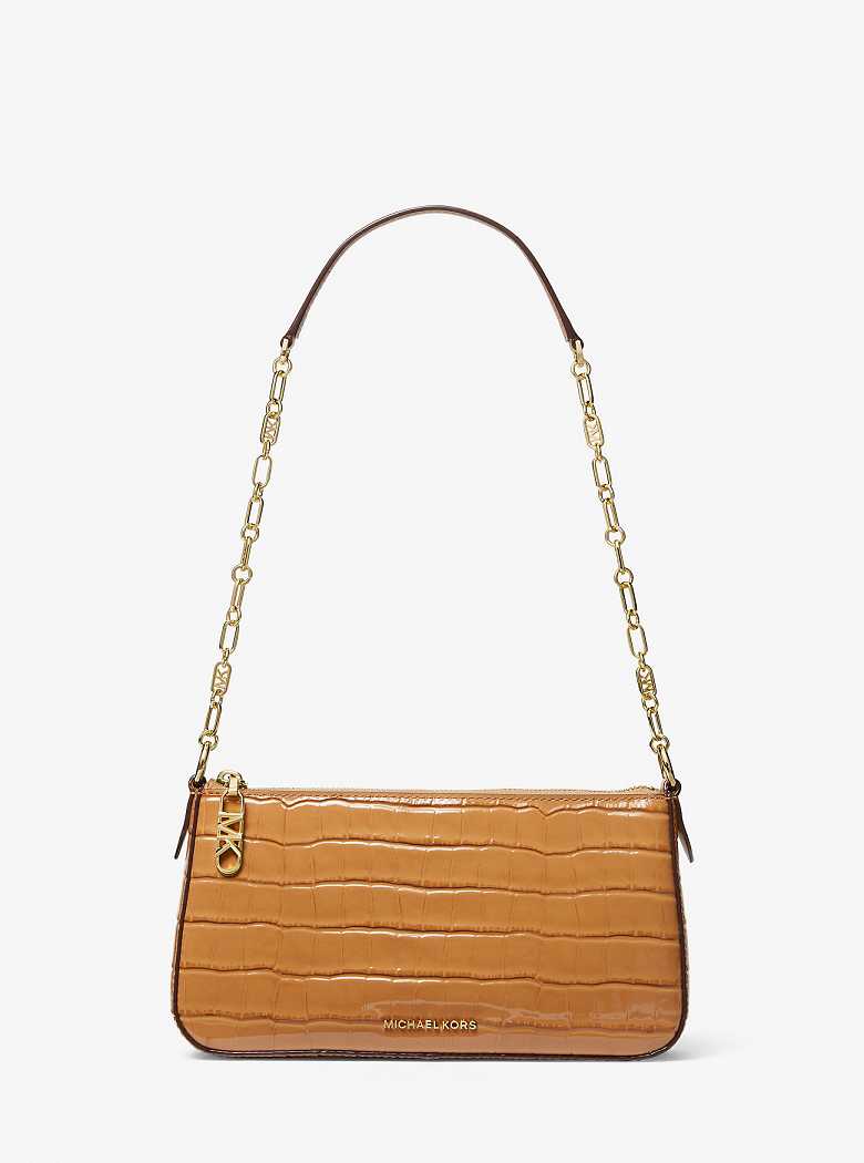 Michael Kors Empire Medium Crocodile Embossed Leather Chain-Link Pale Peanut | SN-MK26972