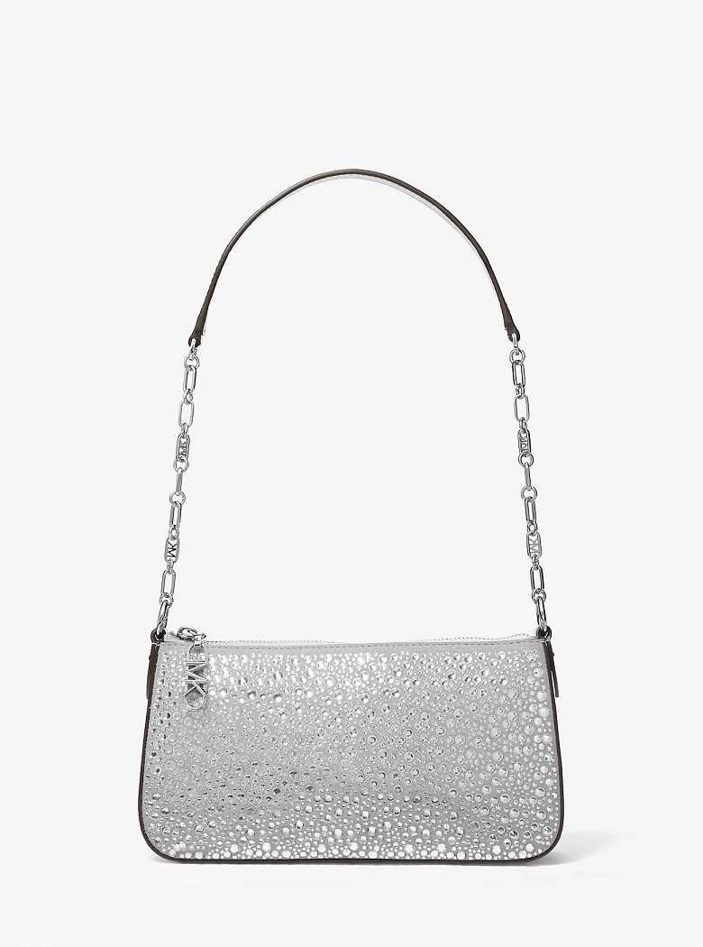 Michael Kors Empire Medium Embellished Suede Chain-Link Silver | SN-MK26978