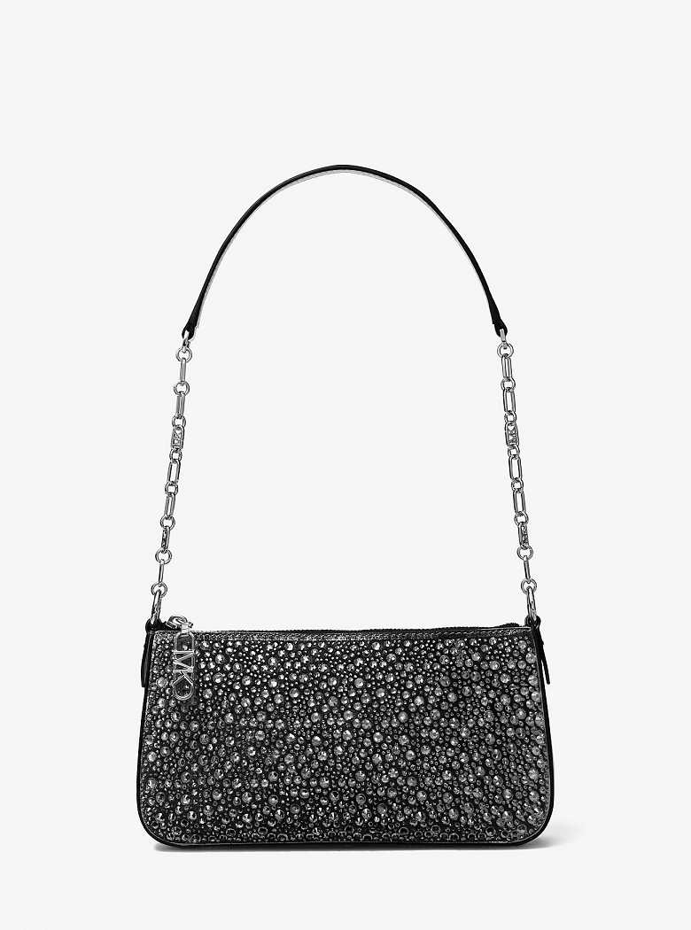 Michael Kors Empire Medium Embellished Suede Chain-Link Black | SN-MK27144