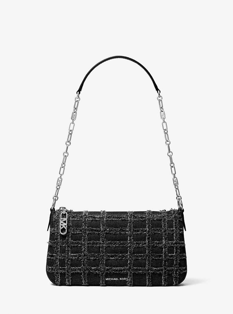 Michael Kors Empire Medium Frayed Denim Chain-Link Black | SN-MK27009