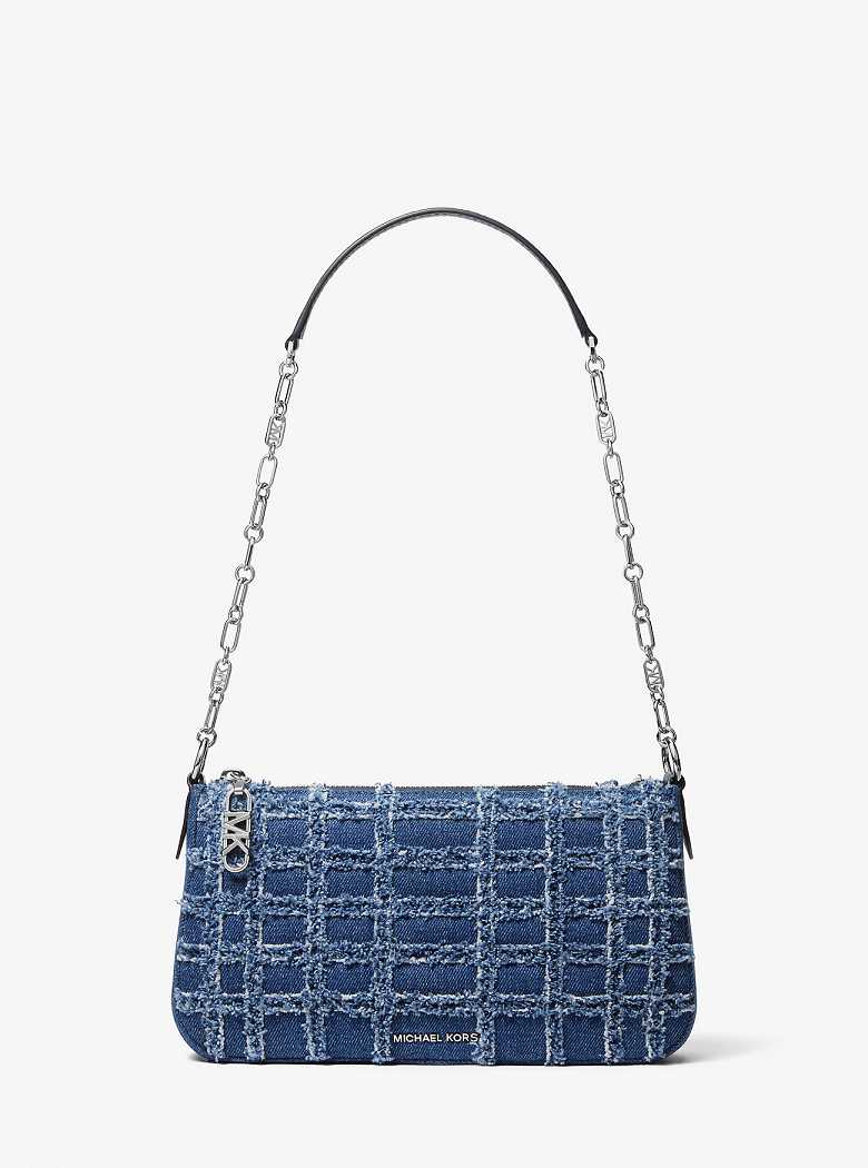 Michael Kors Empire Medium Frayed Denim Chain-Link Denim | SN-MK27010