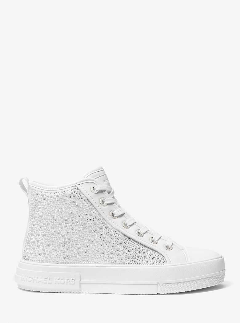 Michael Kors Evy Embellished Scuba High-Top Optic White | SN-MK27448