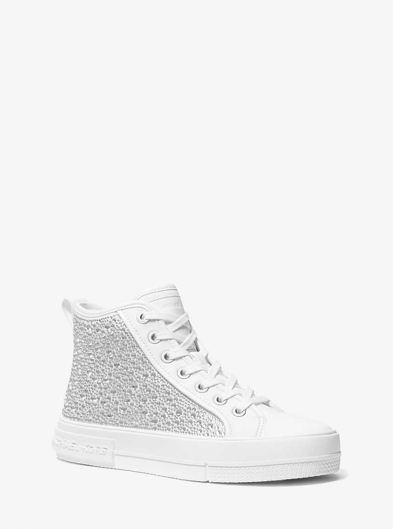 Michael Kors Evy Embellished Scuba High-Top Optic White | SN-MK27448