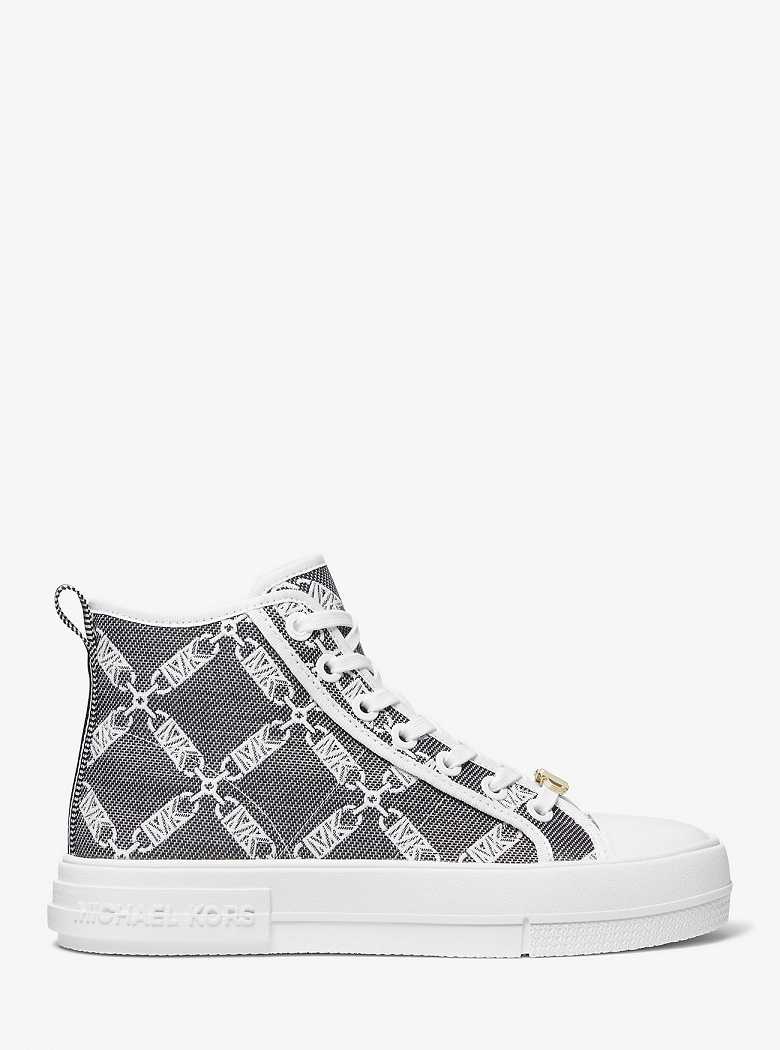 Michael Kors Evy Empire Logo Jacquard High-Top Black/White | SN-MK27421