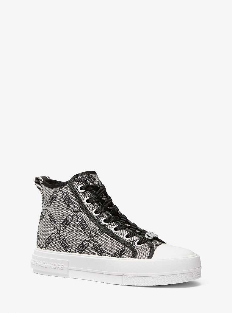 Michael Kors Evy Empire Logo Jacquard High-Top Natural/Black | SN-MK27453