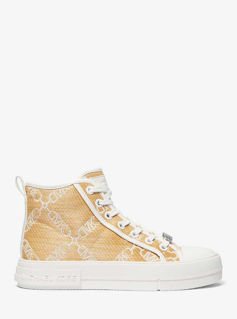 Michael Kors Evy Empire Logo Jacquard Straw High-Top Nat/Opticwht | SN-MK27462