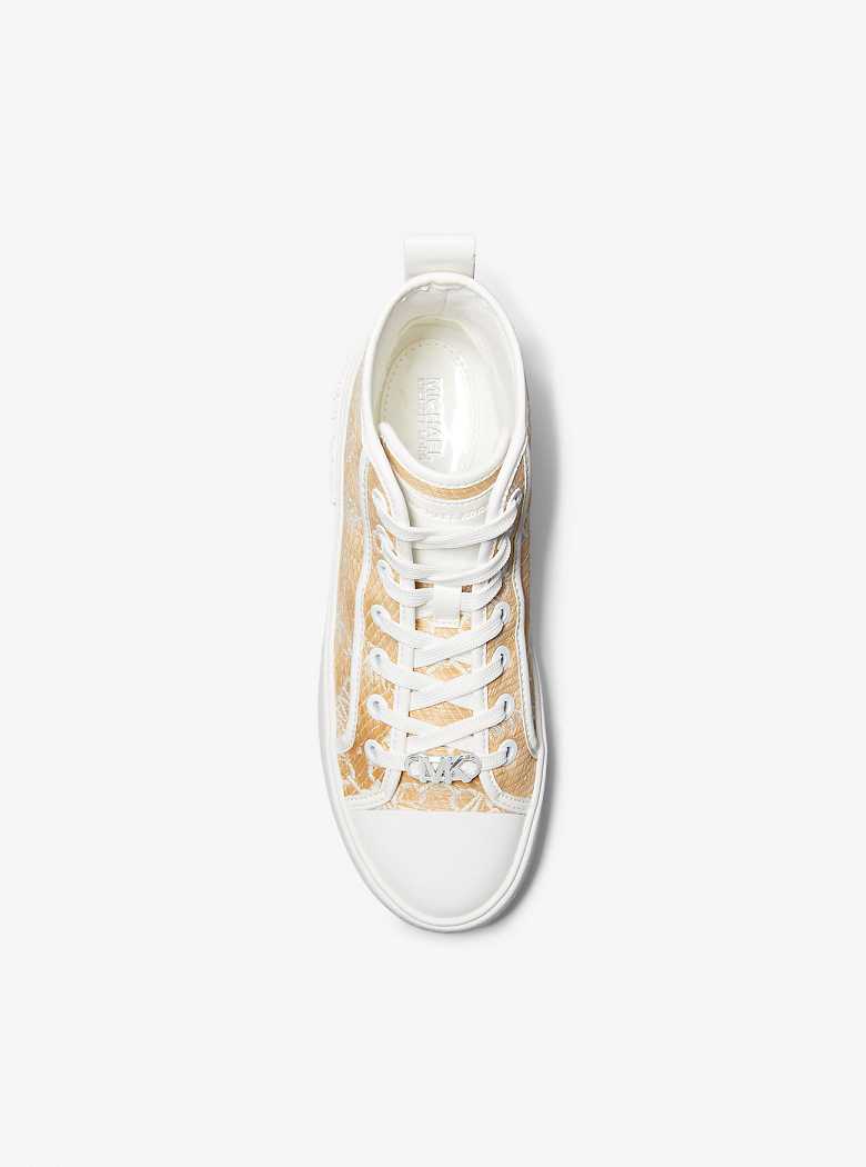 Michael Kors Evy Empire Logo Jacquard Straw High-Top Nat/Opticwht | SN-MK27462