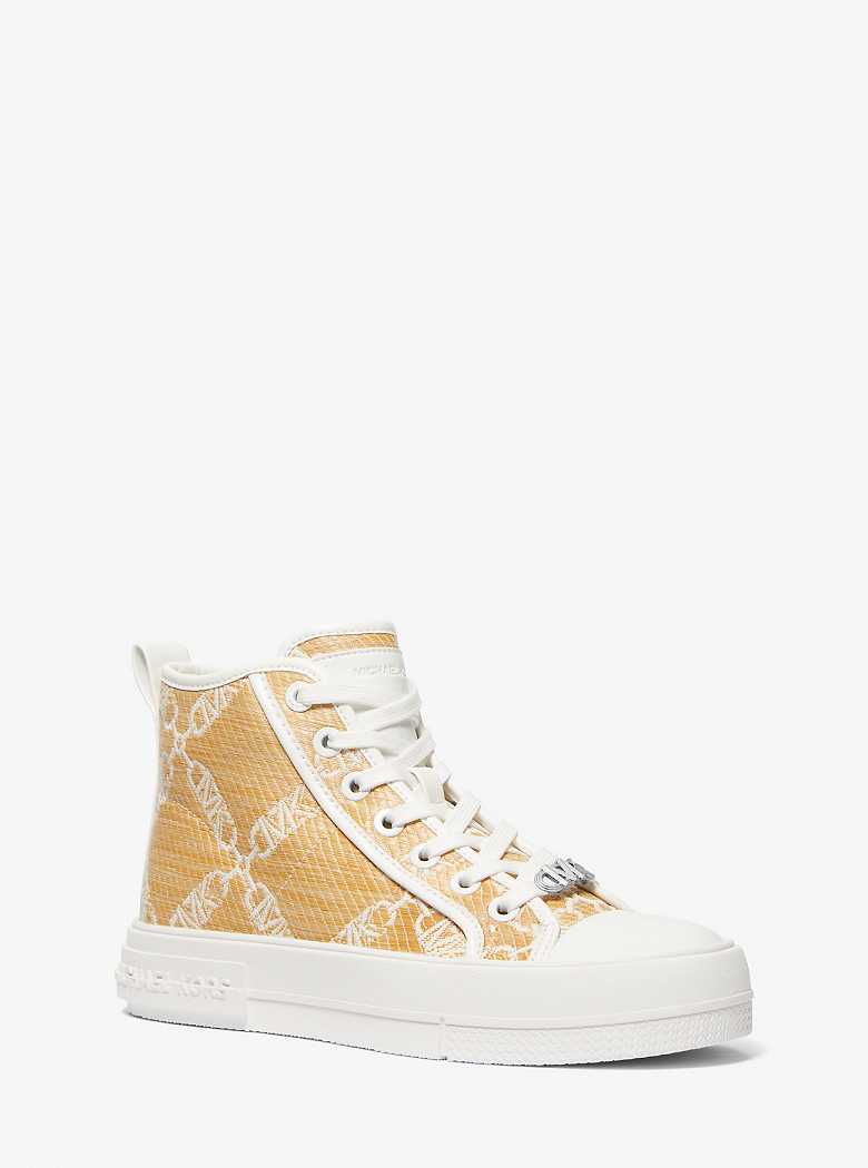 Michael Kors Evy Empire Logo Jacquard Straw High-Top Nat/Opticwht | SN-MK27462