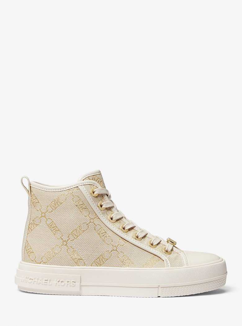 Michael Kors Evy Metallic Empire Logo Jacquard High-Top Pale Gold/Natural | SN-MK27454