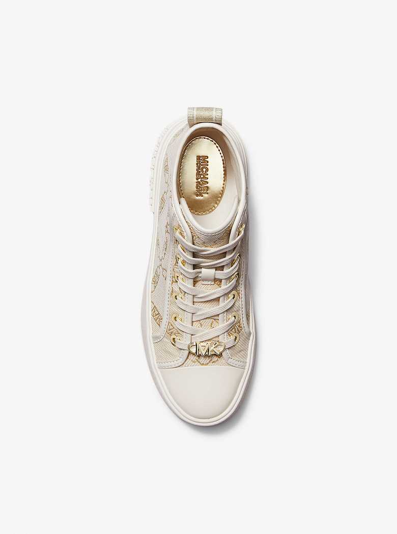 Michael Kors Evy Metallic Empire Logo Jacquard High-Top Pale Gold/Natural | SN-MK27454