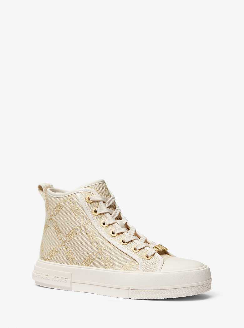 Michael Kors Evy Metallic Empire Logo Jacquard High-Top Pale Gold/Natural | SN-MK27454