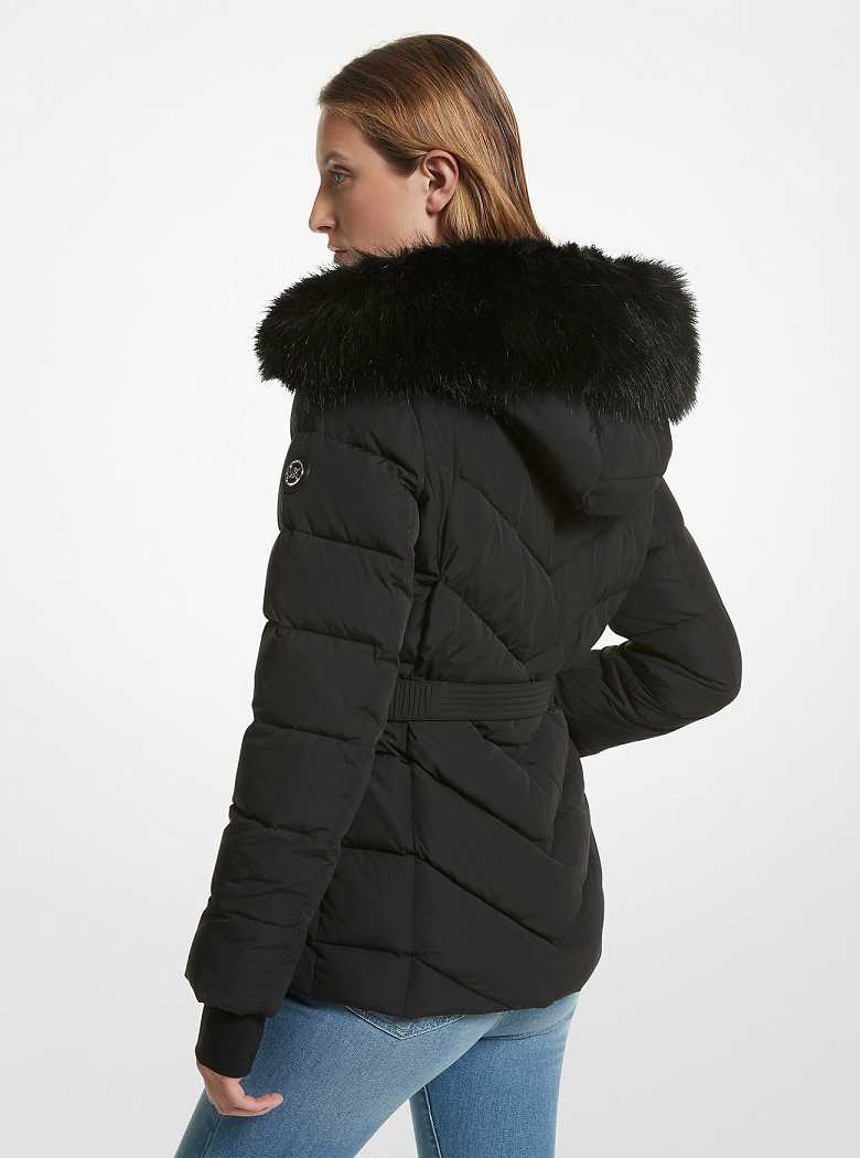 Michael Kors Faux Fur Trim Quilted Black | SN-MK26623