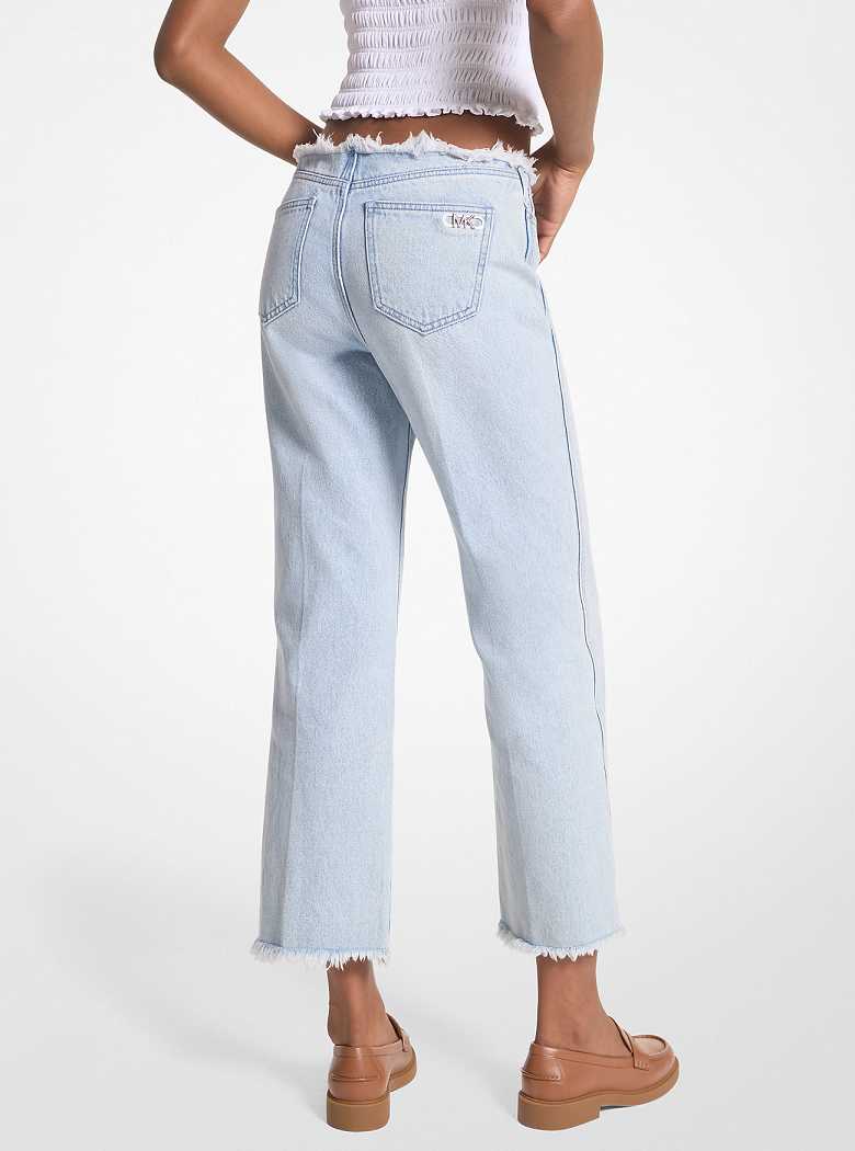 Michael Kors Frayed Denim Cropped Blue Haze Wash | SN-MK26557