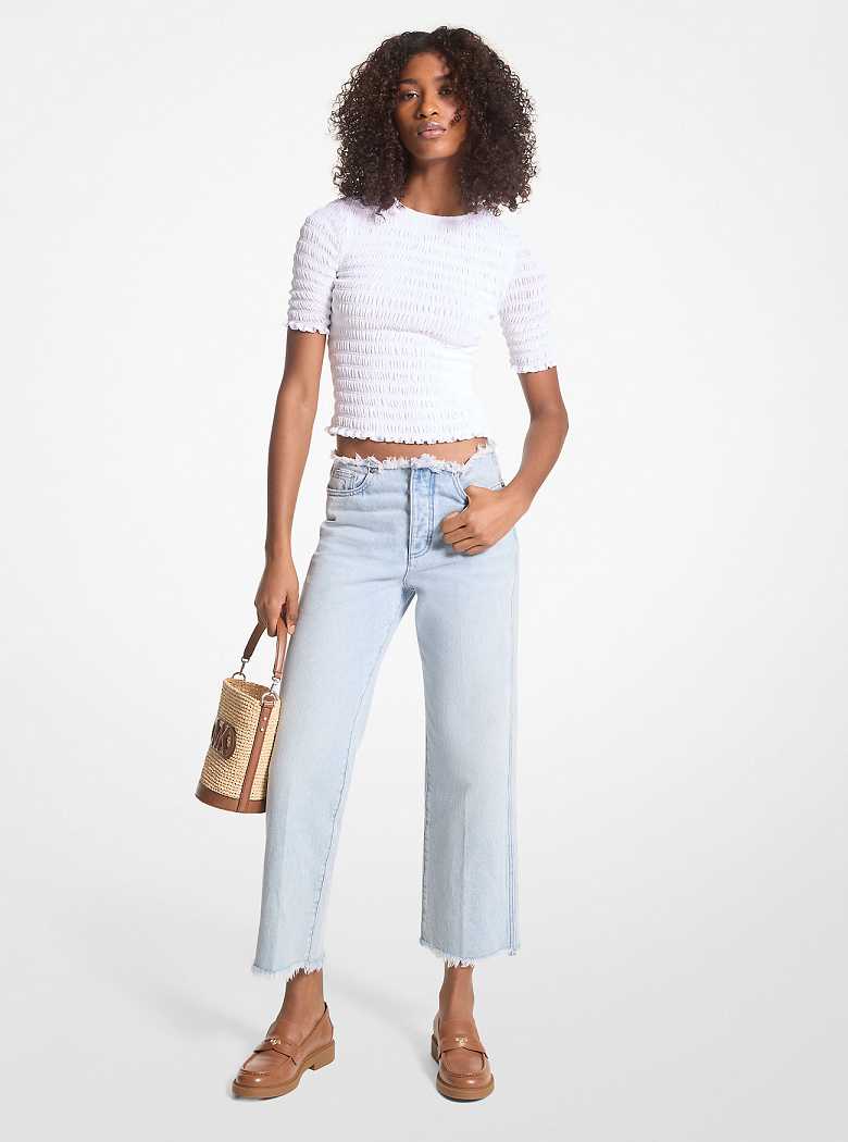 Michael Kors Frayed Denim Cropped Blue Haze Wash | SN-MK26557