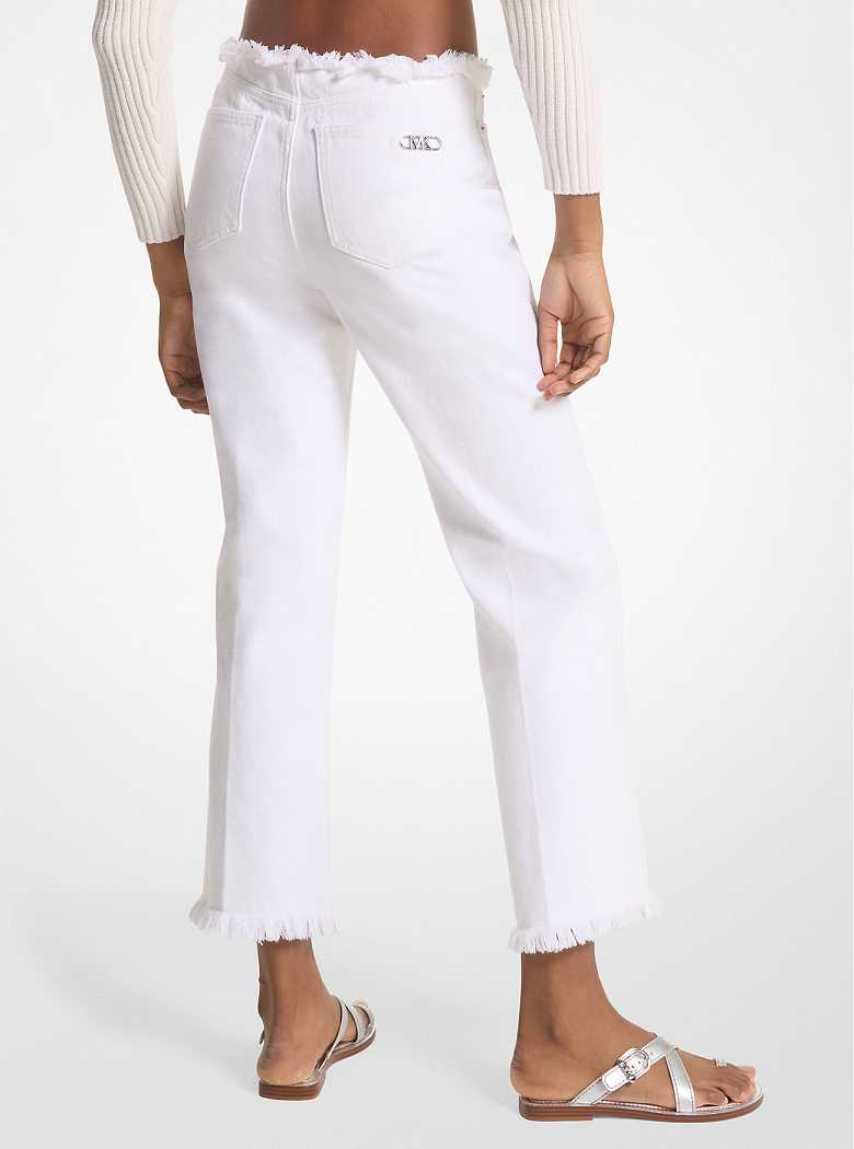 Michael Kors Frayed Denim Cropped Optic White | SN-MK26535