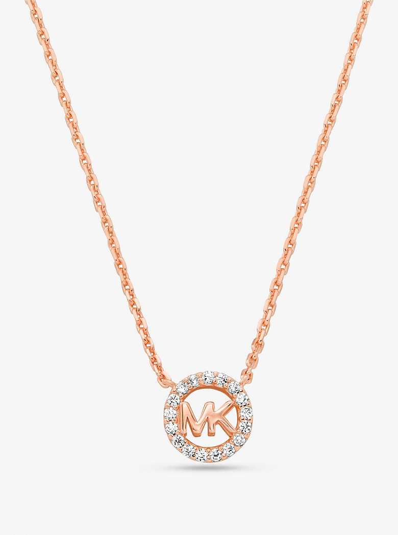 Michael Kors Fulton Precious-Metal Plated Sterling Silver Pavé Logo Charm Rose Gold | SN-MK27819