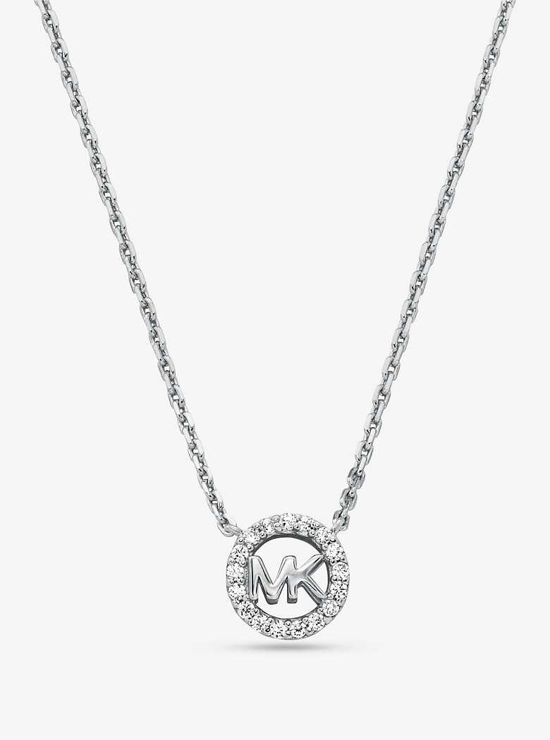 Michael Kors Fulton Precious-Metal Plated Sterling Silver Pavé Logo Charm Silver | SN-MK27828