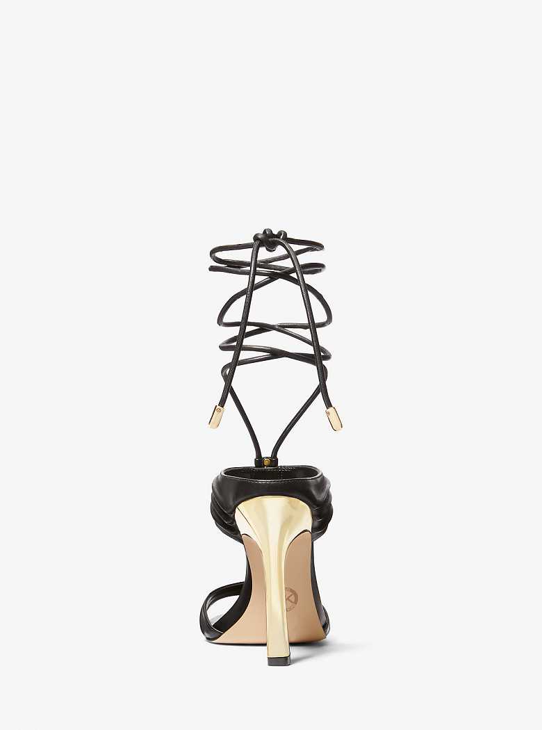 Michael Kors Gabriella Leather Lace-Up Black/Gold | SN-MK27562