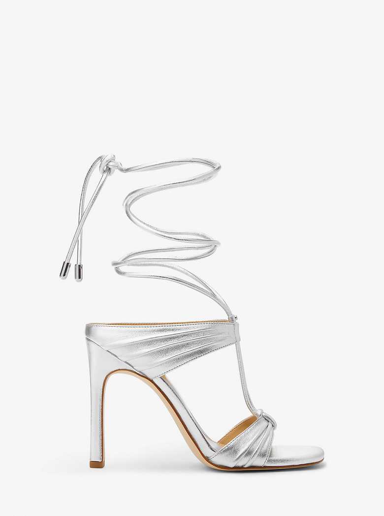 Michael Kors Gabriella Metallic Leather Lace-Up Silver | SN-MK27569