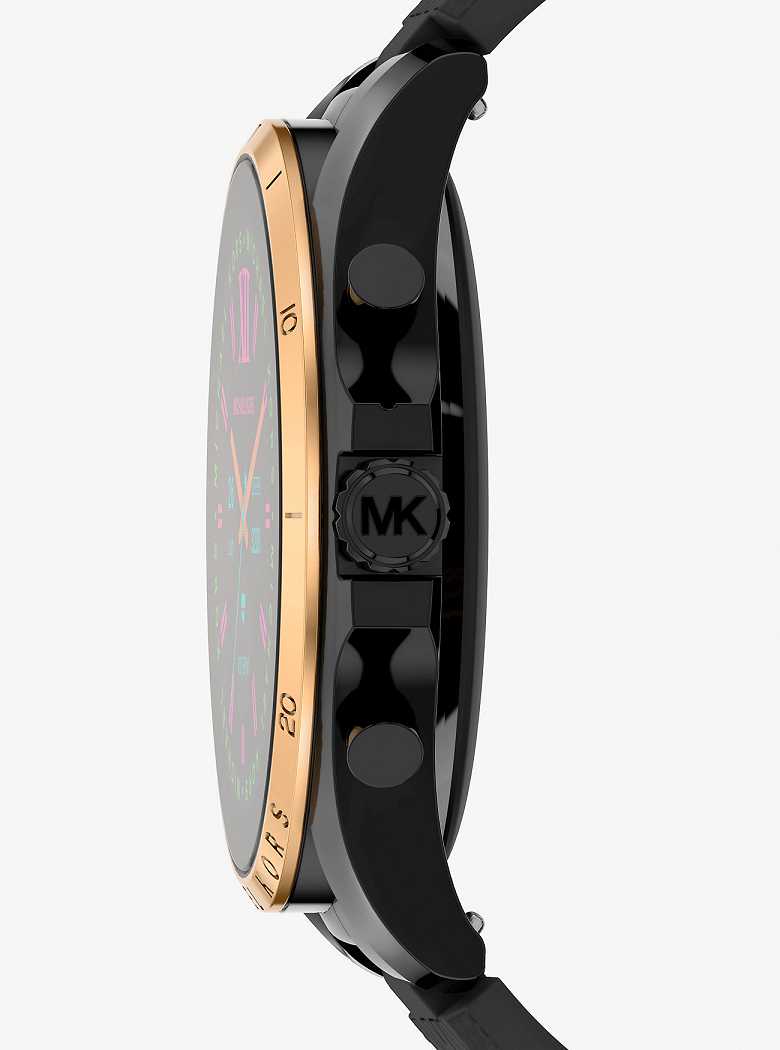 Michael Kors Gen 6 Bradshaw Black-Tone and Logo Silicone Black/Gold | SN-MK28278