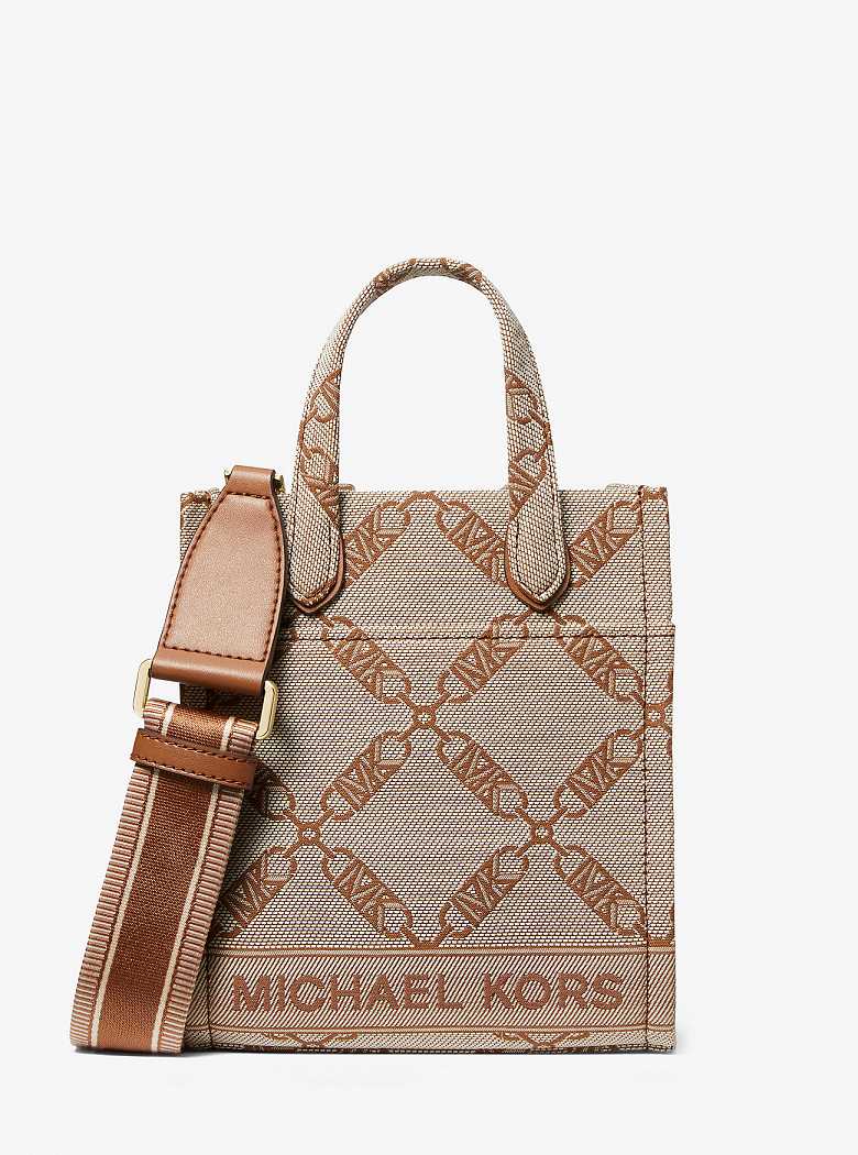 Michael Kors Gigi Extra-Small Empire Logo Jacquard Natural/Luggage | SN-MK26863