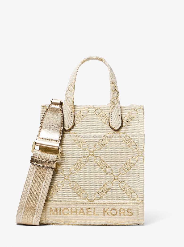 Michael Kors Gigi Extra-Small Metallic Empire Logo Jacquard Pale Gold/Natural | SN-MK26865