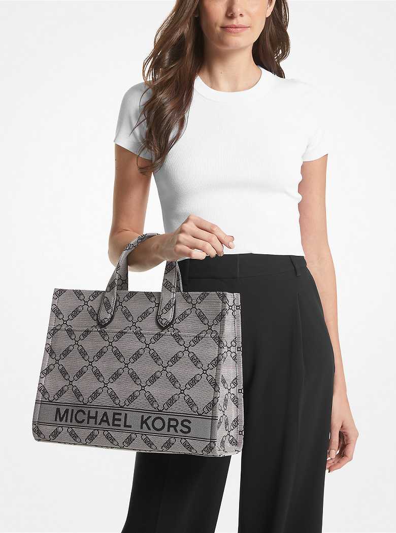 Michael Kors Gigi Large Empire Logo Jacquard Natural/Black | SN-MK26801