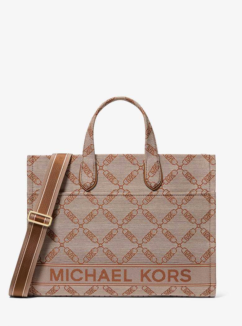 Michael Kors Gigi Large Empire Logo Jacquard Natural/Luggage | SN-MK26802