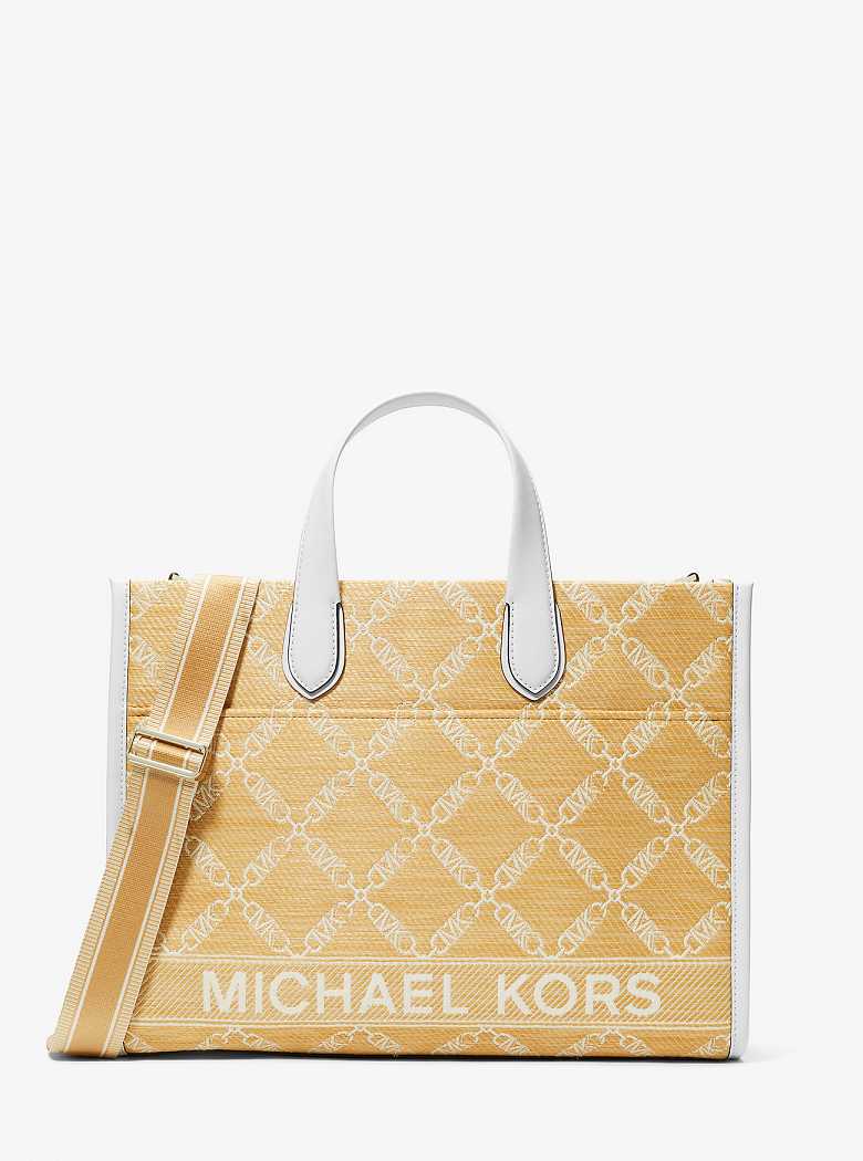 Michael Kors Gigi Large Empire Logo Jacquard Straw Nat/Opticwht | SN-MK26807