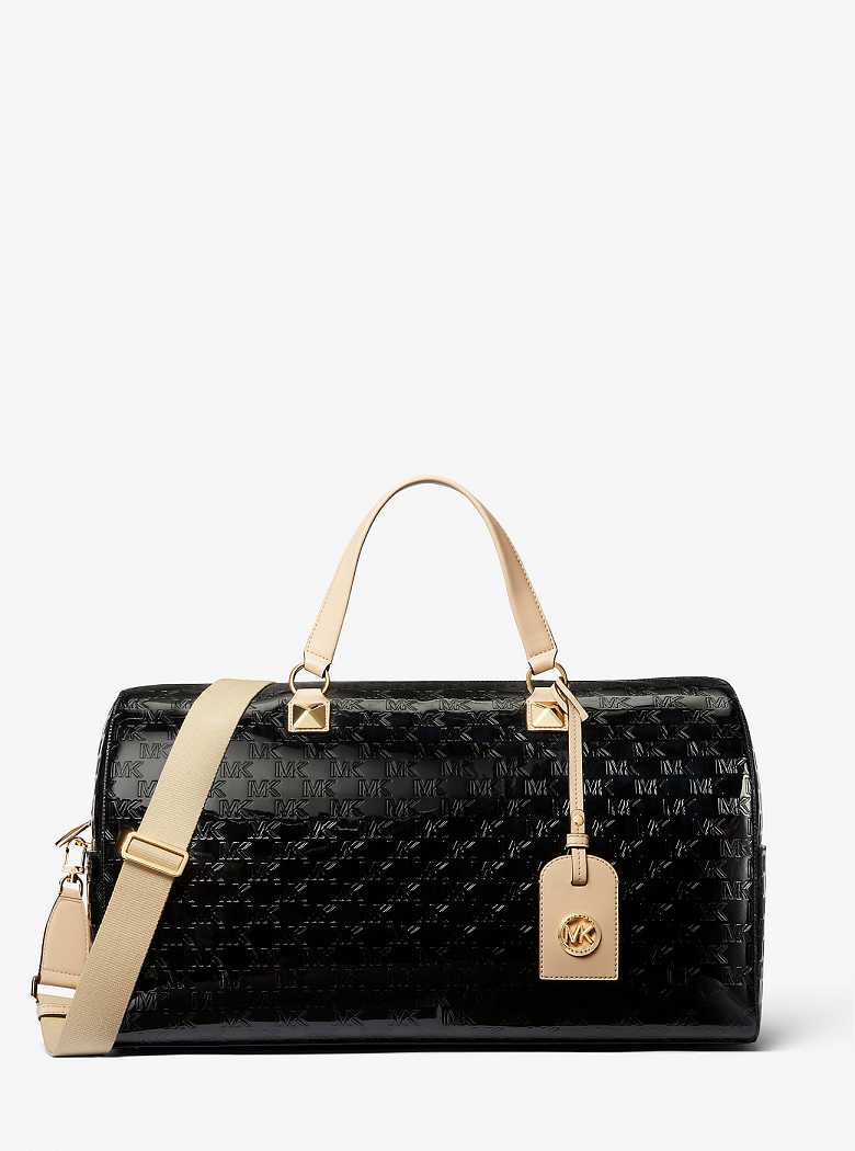 Michael Kors Grayson Extra-Large Logo Embossed Patent Black | SN-MK28156