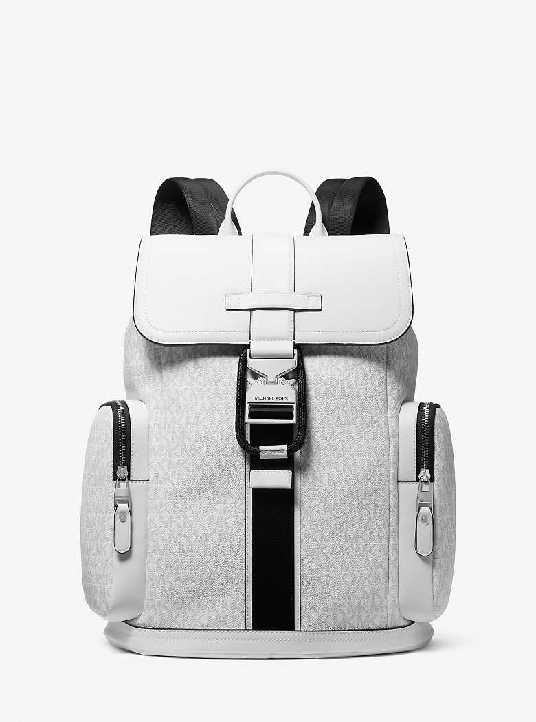 Michael Kors Hudson Signature Logo and Leather Cargo Bright Wht | SN-MK28195