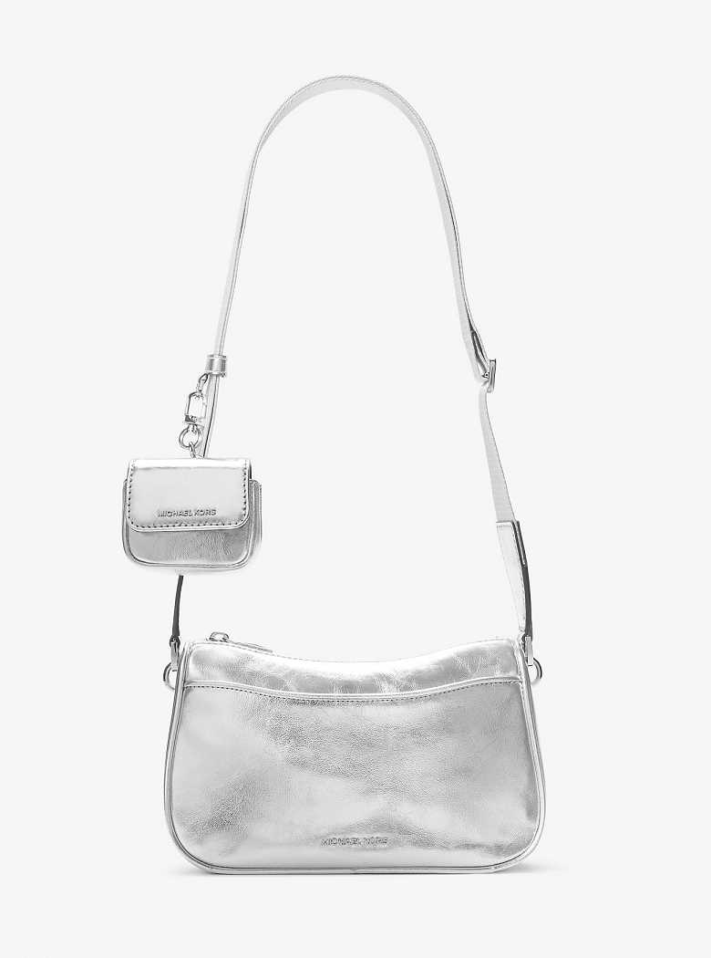 Michael Kors Jet Set Medium Metallic Leather Silver | SN-MK27139