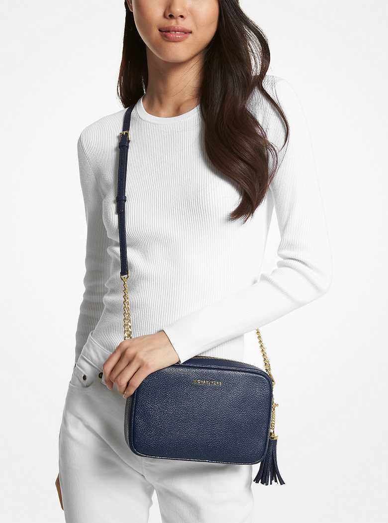 Michael Kors Jet Set Medium Pebbled Leather Navy | SN-MK27158