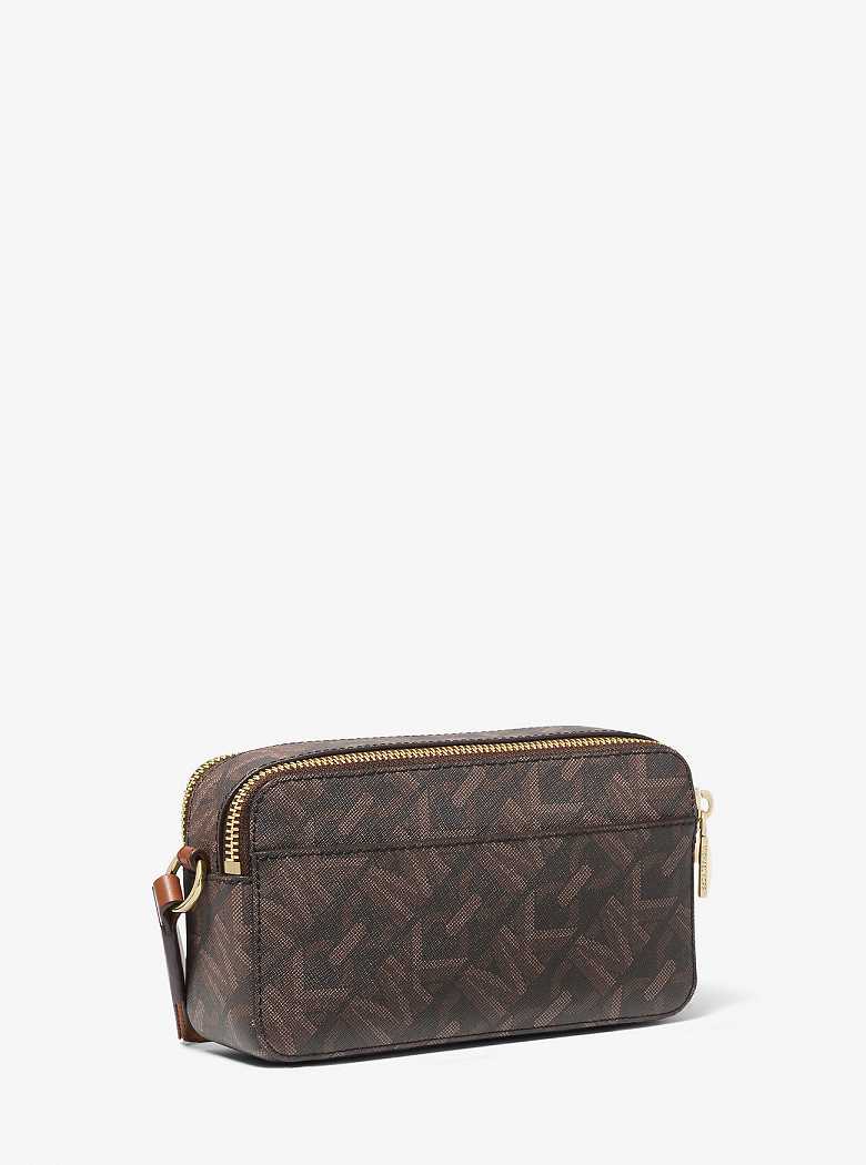 Michael Kors Jet Set Small Empire Signature Logo Stripe Double-Zip Brown/Luggage | SN-MK27120